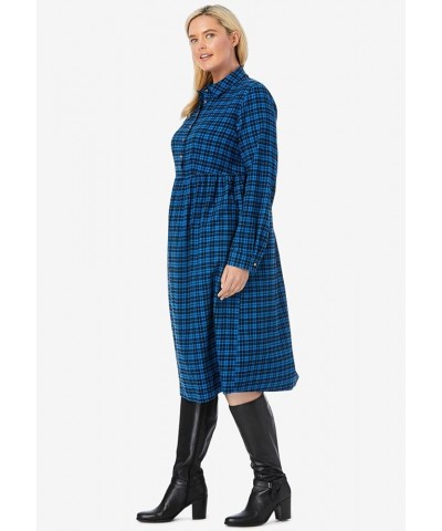 Women's Plus Size Plaid Flannel A-Line Shirtdress Emerald Plaid $27.48 Dresses