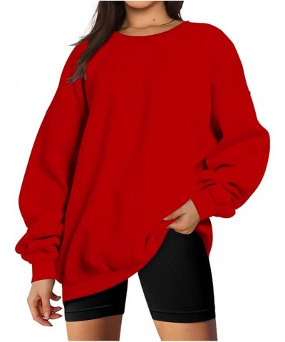 Oversized Sweatshirts for Women Crewneck Long Sleeve Baggy Boyfriend Tops Loose Fit Solid Casual Y2K Streetwear 13 Red $7.22 ...