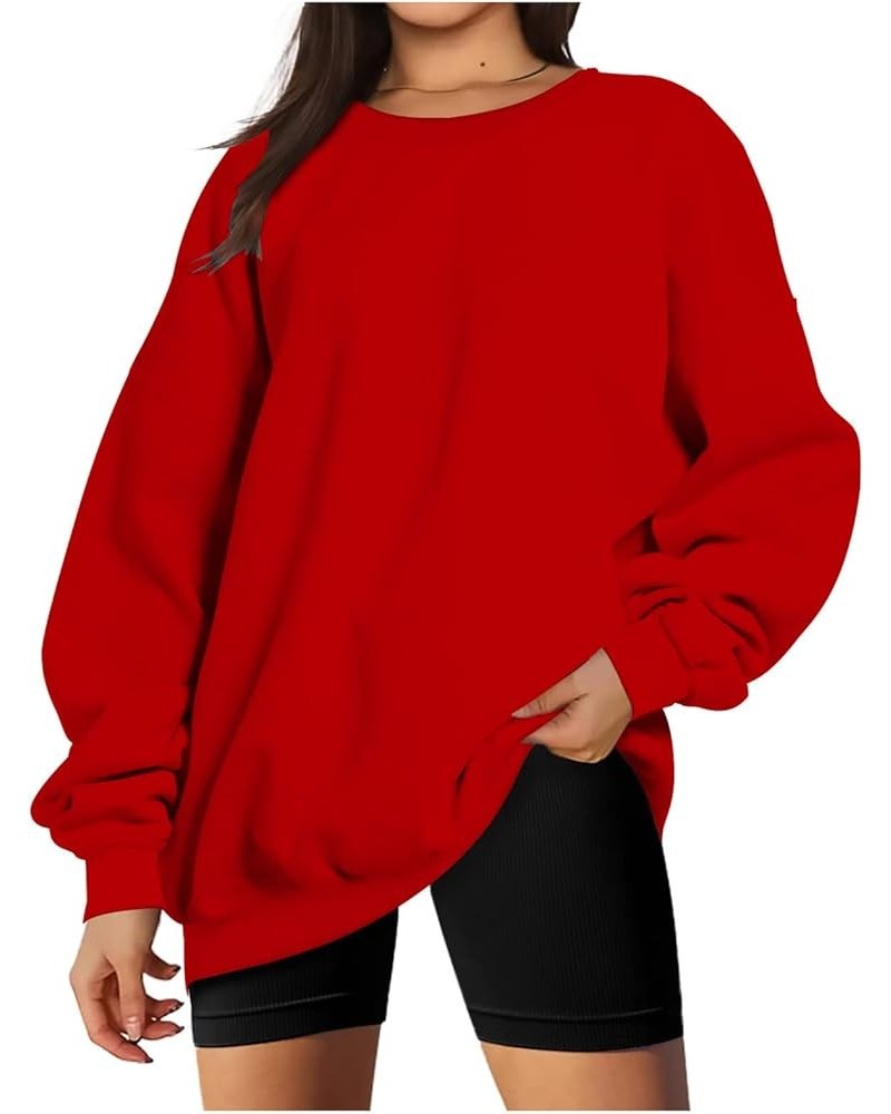 Oversized Sweatshirts for Women Crewneck Long Sleeve Baggy Boyfriend Tops Loose Fit Solid Casual Y2K Streetwear 13 Red $7.22 ...