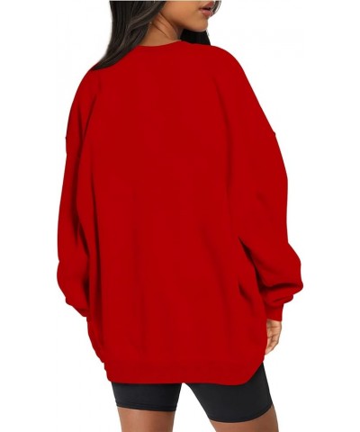 Oversized Sweatshirts for Women Crewneck Long Sleeve Baggy Boyfriend Tops Loose Fit Solid Casual Y2K Streetwear 13 Red $7.22 ...