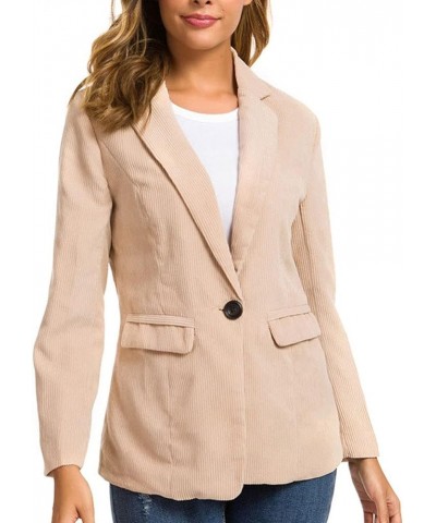 Women's Vintage Corduroy Work Blazer Jacket Suit Casual One Button Blazer Beige $15.96 Blazers