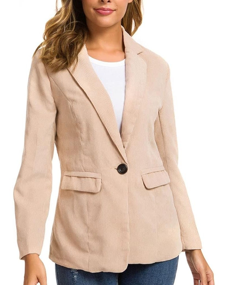 Women's Vintage Corduroy Work Blazer Jacket Suit Casual One Button Blazer Beige $15.96 Blazers