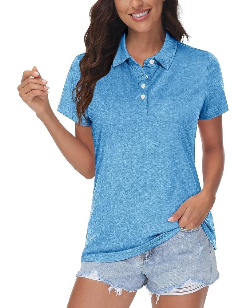 Women's Polo Shirts 4-Button Collared Shirts Short Sleeve Quick Dry Golf Polos Lightweight Breathable Sky Blue $16.19 Shirts