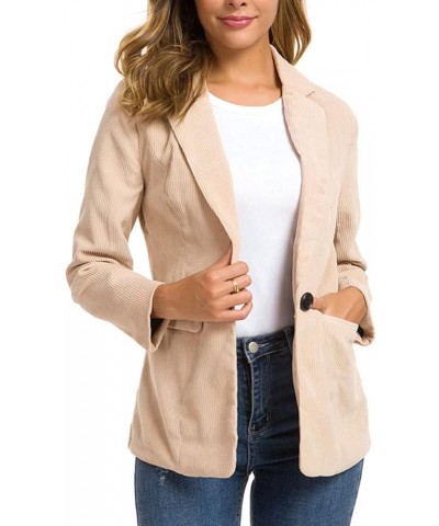 Women's Vintage Corduroy Work Blazer Jacket Suit Casual One Button Blazer Beige $15.96 Blazers