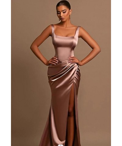 Women's Satin Prom Dresses Long with Slit Backless Mermaid Ruched Formal Evening Party Gowns for Teens Yellow $41.59 Dresses