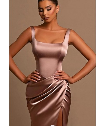 Women's Satin Prom Dresses Long with Slit Backless Mermaid Ruched Formal Evening Party Gowns for Teens Yellow $41.59 Dresses