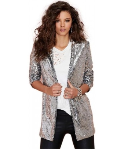 Women's Evening Sparkle Sequins Open Front Blazer Jacket Sequin Jacket Cardigan Coat Party Club Cocktail Outerwear Silver $17...