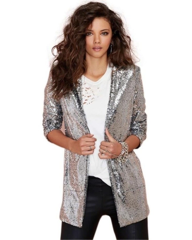 Women's Evening Sparkle Sequins Open Front Blazer Jacket Sequin Jacket Cardigan Coat Party Club Cocktail Outerwear Silver $17...