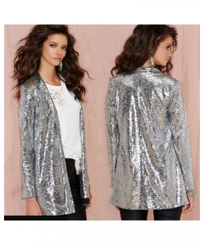 Women's Evening Sparkle Sequins Open Front Blazer Jacket Sequin Jacket Cardigan Coat Party Club Cocktail Outerwear Silver $17...