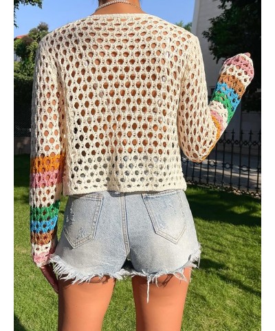 Women's Crochet Beach Cover Up Button Front Hollow Out Cardigan Sweater Multicolor $22.61 Sweaters