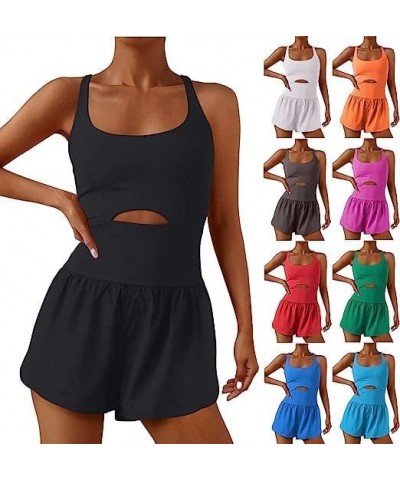 Jumpsuit for Women Running Onesie Workout Rompers Summer Womens One Piece Outfits Exercise Overalls Gym Yoga Clothes A01 Blac...