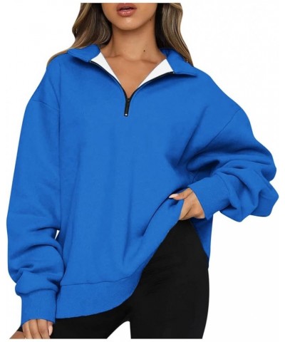 Womens Quarter Zip Pullover Oversized Long Sleeve Scuba Dupes Sweatshirt Loose Fit Tops Fashion Fall Y2k Clothes V-blue $9.35...