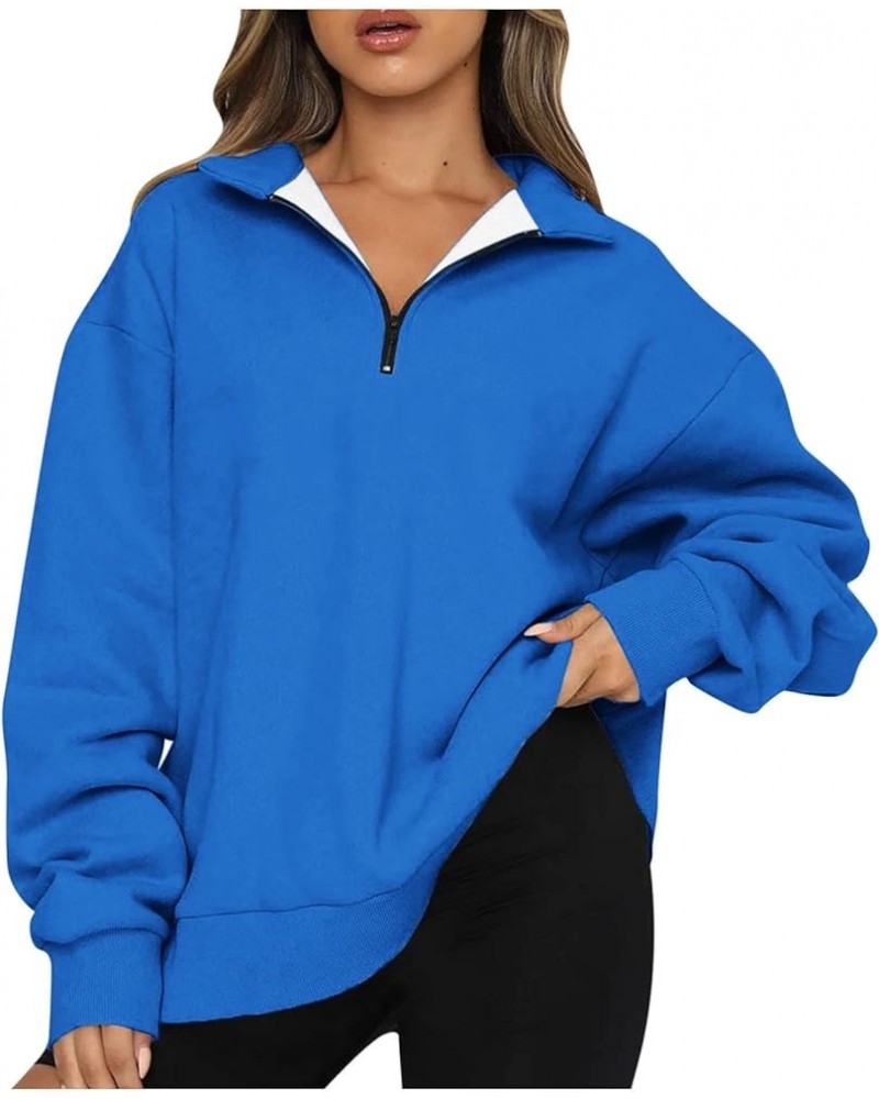 Womens Quarter Zip Pullover Oversized Long Sleeve Scuba Dupes Sweatshirt Loose Fit Tops Fashion Fall Y2k Clothes V-blue $9.35...