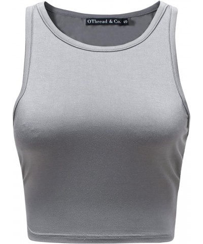 Women's Basic Crop Tops Stretchy Casual Crew Neck Sleeveless Crop Tank Top Grey $11.79 Tanks