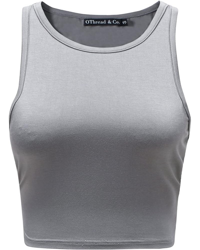 Women's Basic Crop Tops Stretchy Casual Crew Neck Sleeveless Crop Tank Top Grey $11.79 Tanks