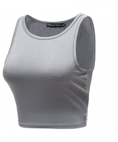 Women's Basic Crop Tops Stretchy Casual Crew Neck Sleeveless Crop Tank Top Grey $11.79 Tanks