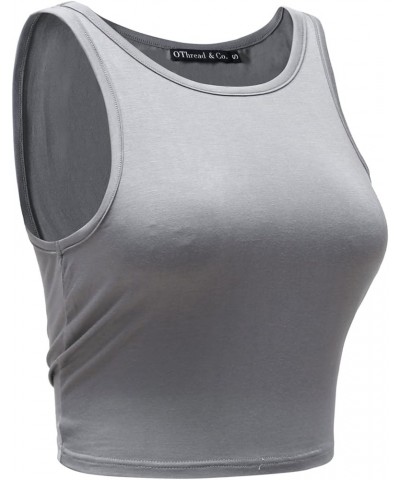 Women's Basic Crop Tops Stretchy Casual Crew Neck Sleeveless Crop Tank Top Grey $11.79 Tanks