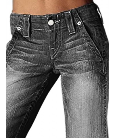 Women's Slant Pocket Button Detail Flare Jeans Low Waist Casual Pants Black $26.46 Jeans