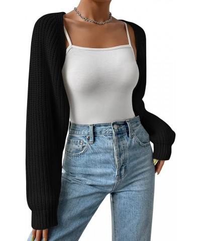 Women's Long Sleeve Cropped Bolero Shrug Cardigan Open Front Knit Crop Sweater Tops Fall Winter Clothes Black $16.63 Sweaters