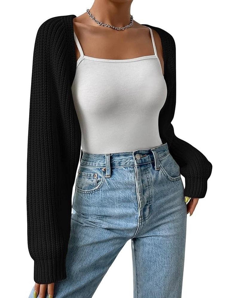 Women's Long Sleeve Cropped Bolero Shrug Cardigan Open Front Knit Crop Sweater Tops Fall Winter Clothes Black $16.63 Sweaters