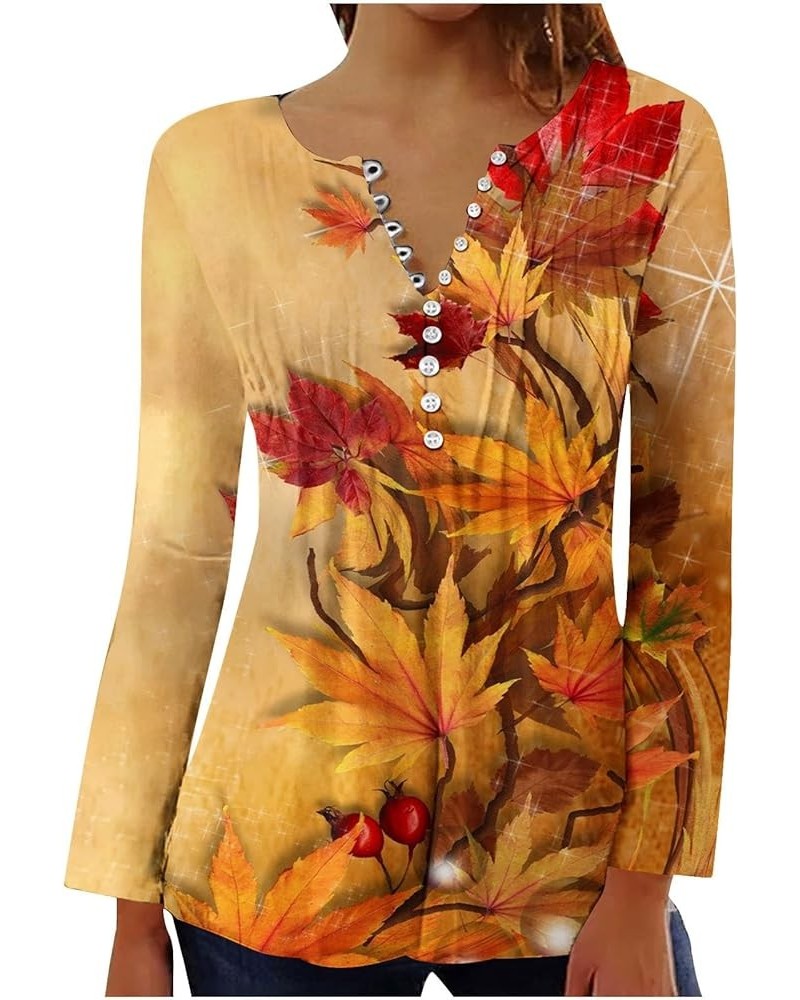 Fall Sweatshirts for Women Embroidered Maple Shirts V Neck Tops Long Sleeve Tie Dye Shirts Dressy Casual Blouses Yellow, Fall...