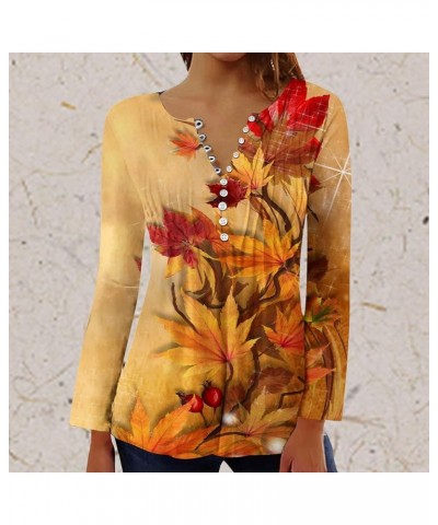 Fall Sweatshirts for Women Embroidered Maple Shirts V Neck Tops Long Sleeve Tie Dye Shirts Dressy Casual Blouses Yellow, Fall...