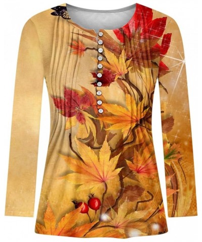 Fall Sweatshirts for Women Embroidered Maple Shirts V Neck Tops Long Sleeve Tie Dye Shirts Dressy Casual Blouses Yellow, Fall...