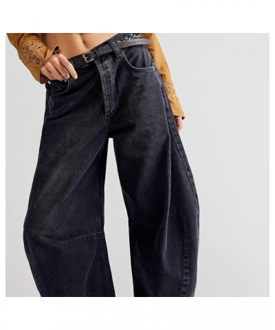 Womens Baggy Mid Rise Jeans Wide Leg Loose Boyfriend Denim Harem Cropped Pants Vintage Barrel Jeans Y2k Patch Black $25.51 Jeans