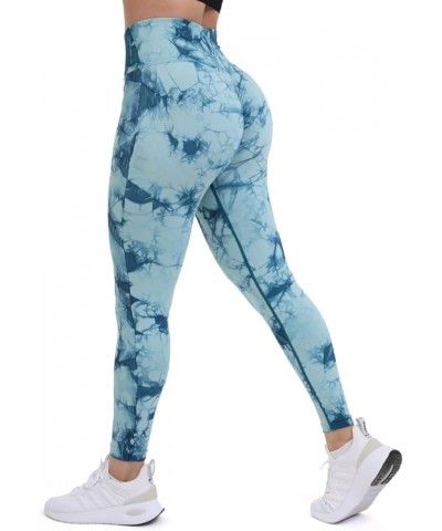 Butt Lifting Seamless Leggings for Women Workout Tights Tummy Control Gym Exercise Girls Ribbed Yoga Pants Tie-dye Cyan $12.1...