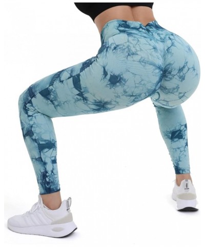 Butt Lifting Seamless Leggings for Women Workout Tights Tummy Control Gym Exercise Girls Ribbed Yoga Pants Tie-dye Cyan $12.1...