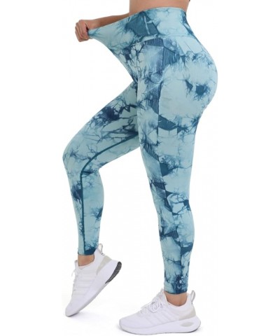 Butt Lifting Seamless Leggings for Women Workout Tights Tummy Control Gym Exercise Girls Ribbed Yoga Pants Tie-dye Cyan $12.1...