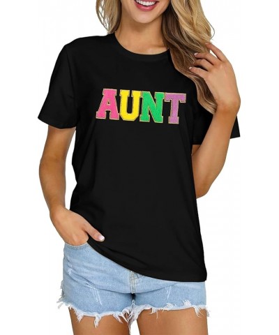 Aunt Shirt Women Cool Aunts Club T-Shirt Auntie Letter Print Shirt Cute Glitter Patch Graphic Aunt Gifts Tee Tops Black $9.84...