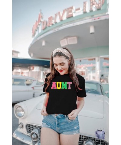 Aunt Shirt Women Cool Aunts Club T-Shirt Auntie Letter Print Shirt Cute Glitter Patch Graphic Aunt Gifts Tee Tops Black $9.84...