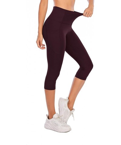 Naked Feeling High Waisted Yoga Pants Women's Workout Capris Leggings with Pockets Pocketed Capris-wine Red $17.99 Leggings