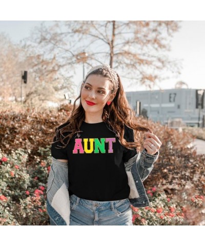 Aunt Shirt Women Cool Aunts Club T-Shirt Auntie Letter Print Shirt Cute Glitter Patch Graphic Aunt Gifts Tee Tops Black $9.84...