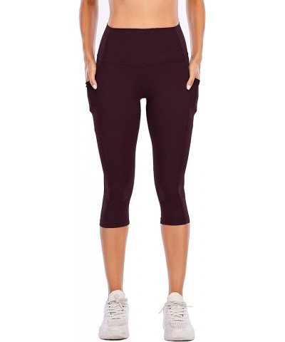 Naked Feeling High Waisted Yoga Pants Women's Workout Capris Leggings with Pockets Pocketed Capris-wine Red $17.99 Leggings