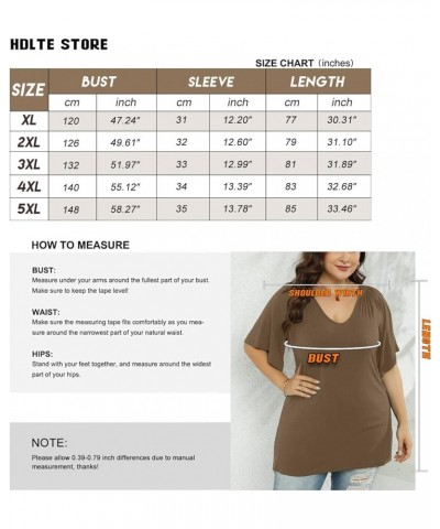 Plus Size Women T Shirts Casual V Neck Ruffles Sleeve Blouse Solid Color Summer Tunic Tops,XL-5XL 01_brown $14.24 Tops