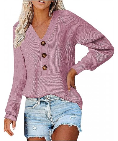 Women's Long Sleeve Sweater Half Cardigan Stitching Long-Sleeved Knit Sweater Top Fall Sweaters Pink $12.01 Sweaters