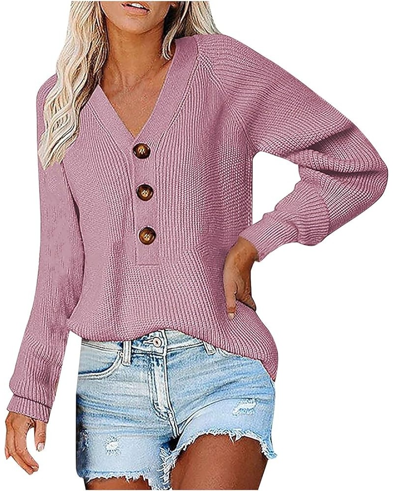 Women's Long Sleeve Sweater Half Cardigan Stitching Long-Sleeved Knit Sweater Top Fall Sweaters Pink $12.01 Sweaters