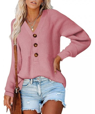 Women's Long Sleeve Sweater Half Cardigan Stitching Long-Sleeved Knit Sweater Top Fall Sweaters Pink $12.01 Sweaters