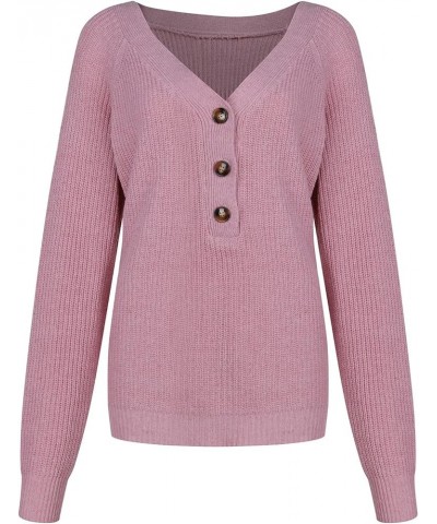 Women's Long Sleeve Sweater Half Cardigan Stitching Long-Sleeved Knit Sweater Top Fall Sweaters Pink $12.01 Sweaters