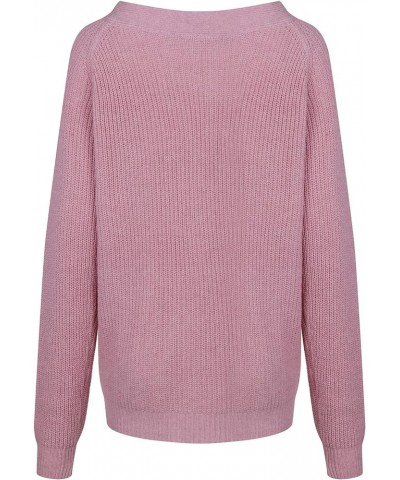 Women's Long Sleeve Sweater Half Cardigan Stitching Long-Sleeved Knit Sweater Top Fall Sweaters Pink $12.01 Sweaters