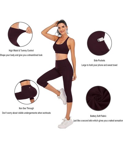 Naked Feeling High Waisted Yoga Pants Women's Workout Capris Leggings with Pockets Pocketed Capris-wine Red $17.99 Leggings