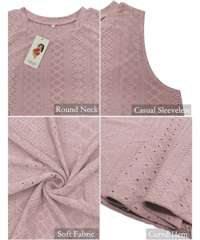 Womens-Plus-Size-Tank-Tops Summer Sleeveless Eyelet Shirts Round Neck Tunics Flowy Classic Tees 10_pink $11.75 Tanks