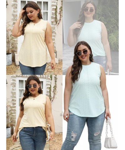 Womens-Plus-Size-Tank-Tops Summer Sleeveless Eyelet Shirts Round Neck Tunics Flowy Classic Tees 10_pink $11.75 Tanks