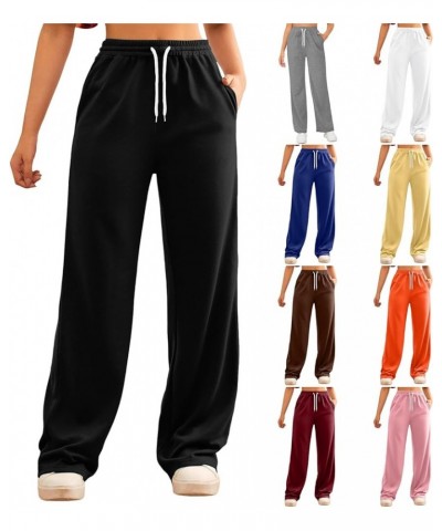 Bottom Sweatpants Pockets High Waist Sporty Gym Athletic Fit Jogger Pants L-ounge Trousers Black-f $11.19 Activewear