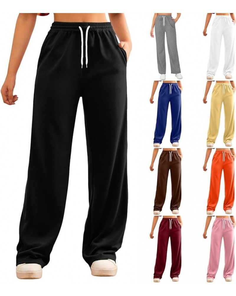 Bottom Sweatpants Pockets High Waist Sporty Gym Athletic Fit Jogger Pants L-ounge Trousers Black-f $11.19 Activewear