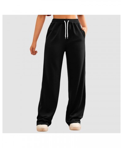 Bottom Sweatpants Pockets High Waist Sporty Gym Athletic Fit Jogger Pants L-ounge Trousers Black-f $11.19 Activewear