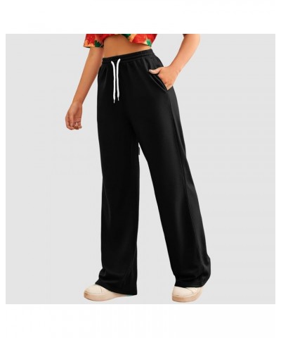 Bottom Sweatpants Pockets High Waist Sporty Gym Athletic Fit Jogger Pants L-ounge Trousers Black-f $11.19 Activewear