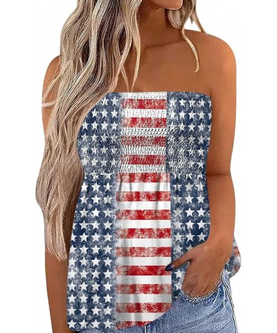 4th of July Womens Strapless Smocked Bandeau Tube Tops Summer Blackless Tunic Shirts Pleated Tank Tops American Flag $11.75 T...